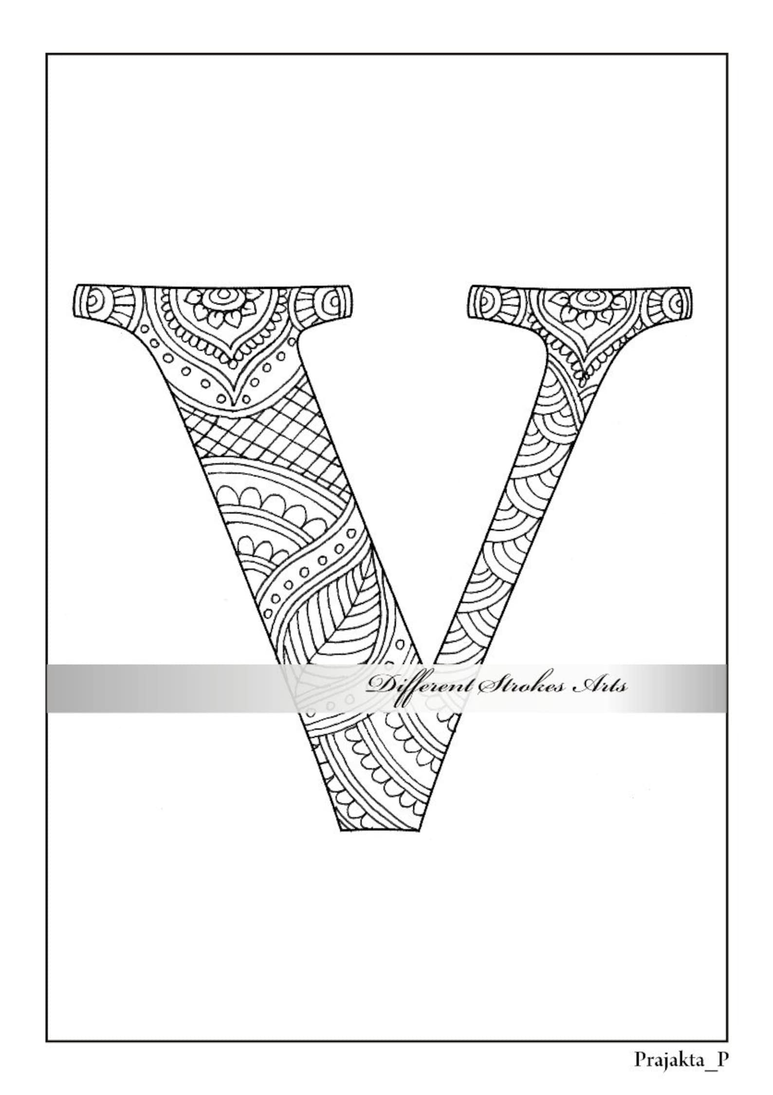 Download Coloring page for adults alphabet V zentangle printable | Etsy