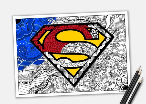 Pagina Da Colorare Di Superman Supereroe Zentangle Etsy