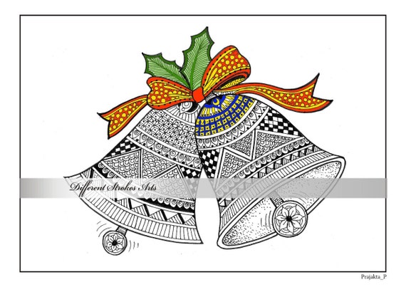 Imprimer Coloriages Noël Coloriage Pour Adultes Complexe Doodle Au Henné Zentangle Inspiré Des Cloches De Noël Cadeau De Dernière Minute
