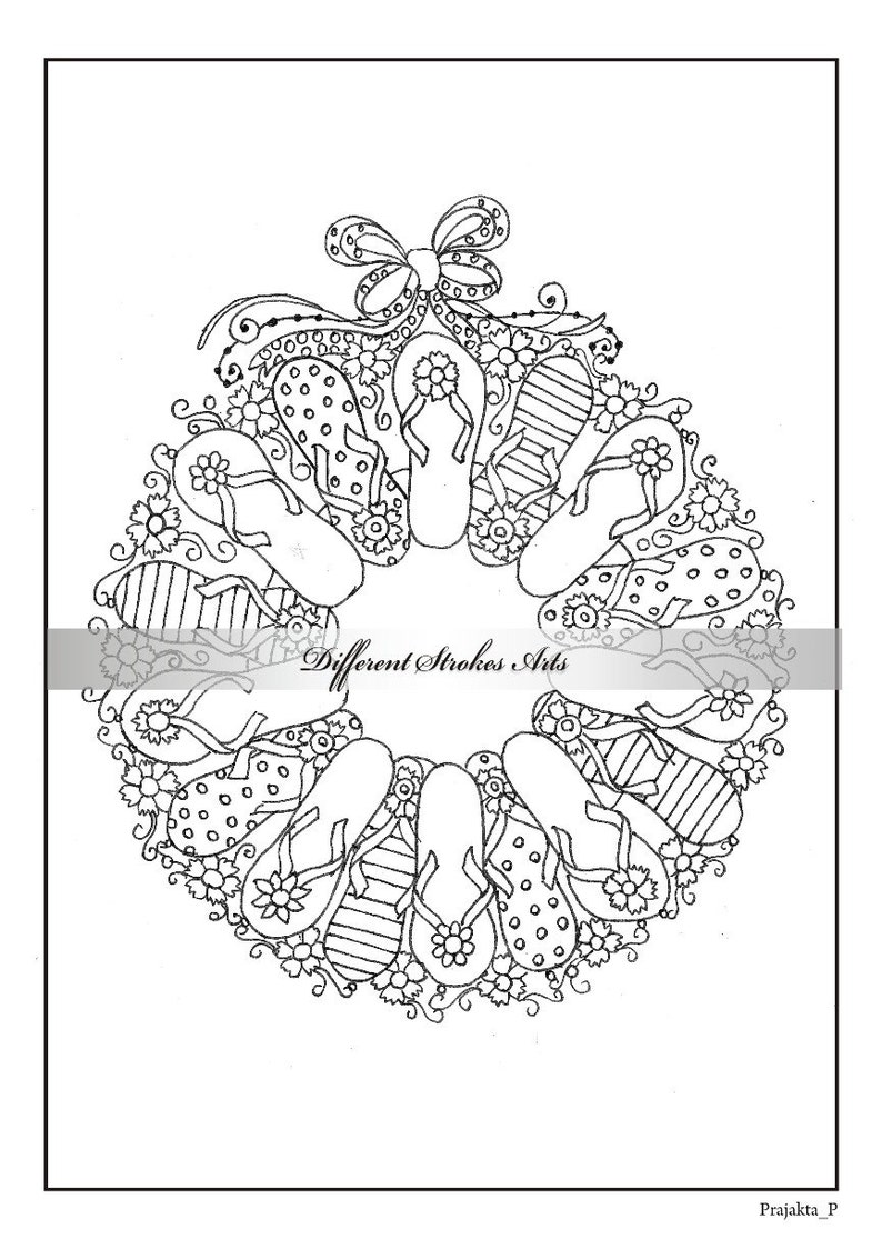 Download Adult Christmas coloring page download flip flop wreath | Etsy