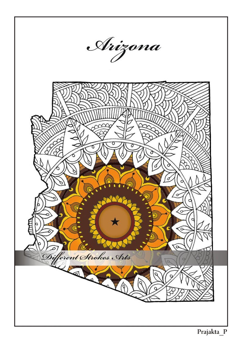 Arizona State Map Coloring Pages Adult Coloring Page Map | Etsy