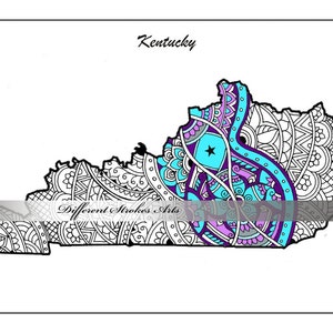 Kentucky map coloring page for adults instant download | Etsy
