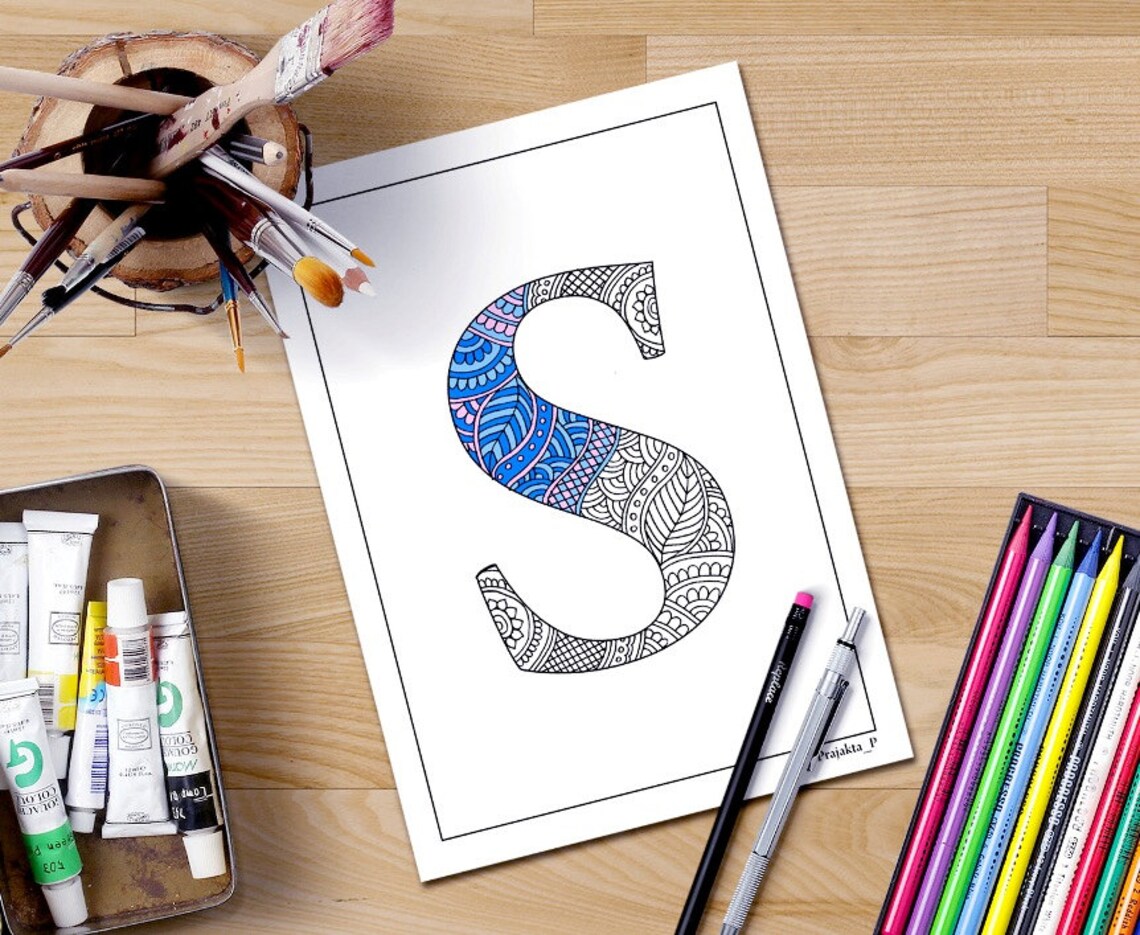 Download Zentangle alphabet coloring pages for adults henna doodle ...