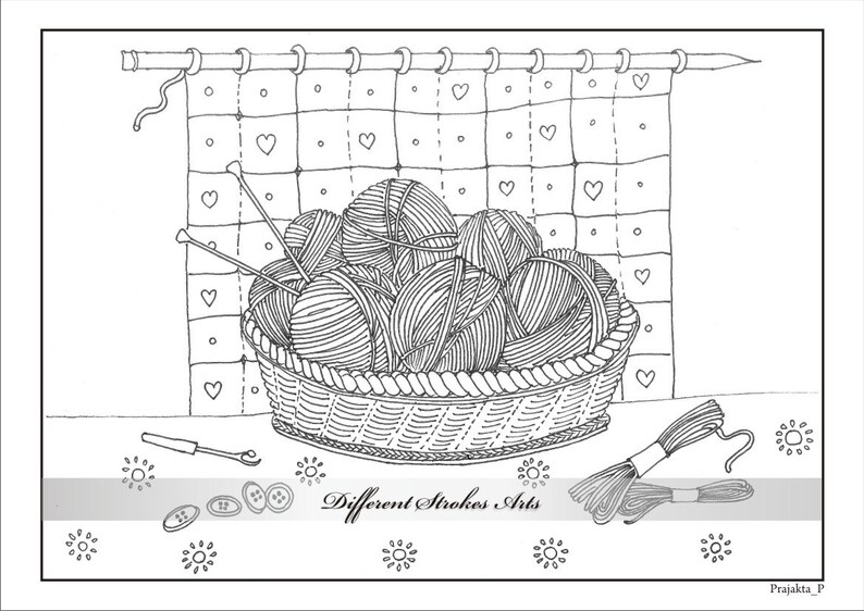 Download Knitting basket printable coloring page for adults printable | Etsy