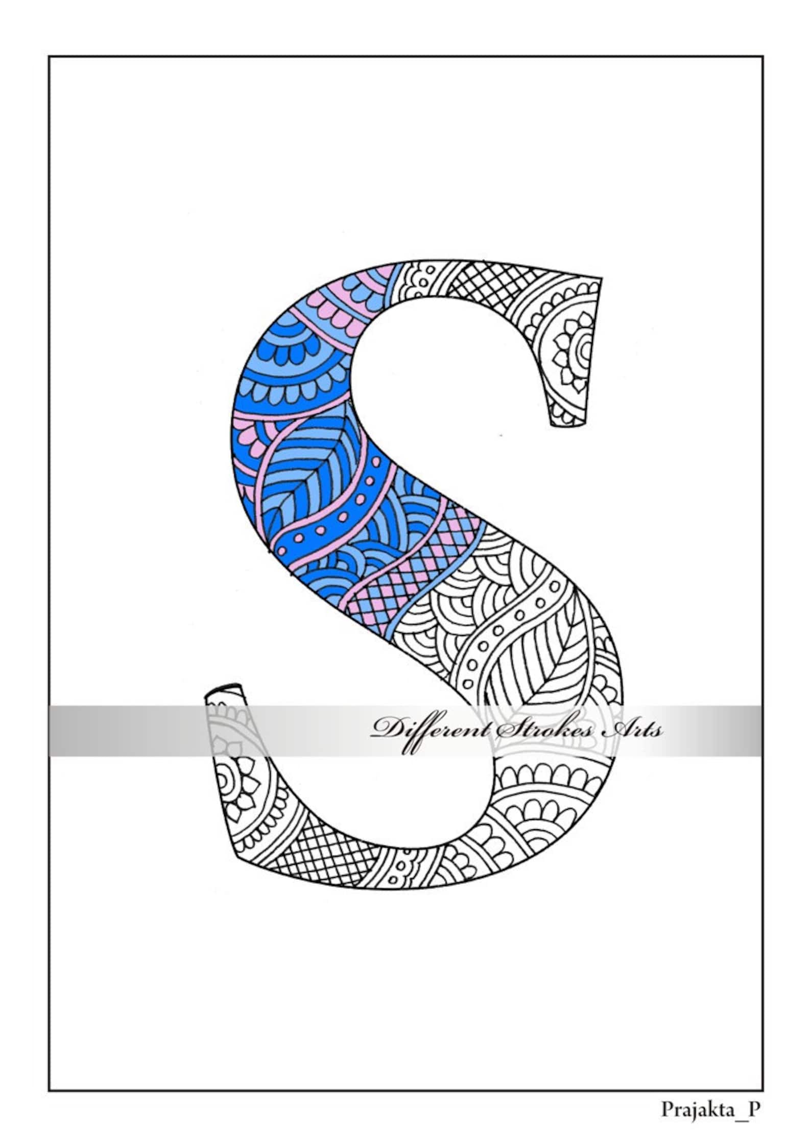Download Zentangle alphabet coloring pages for adults henna doodle ...