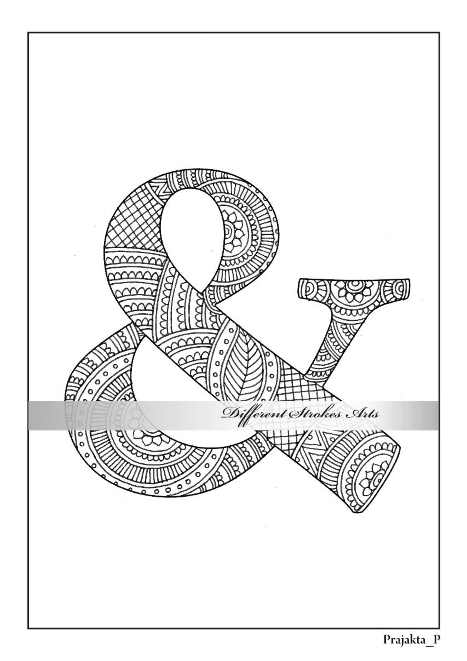 Zentangle alphabet adult coloring page '&' character | Etsy