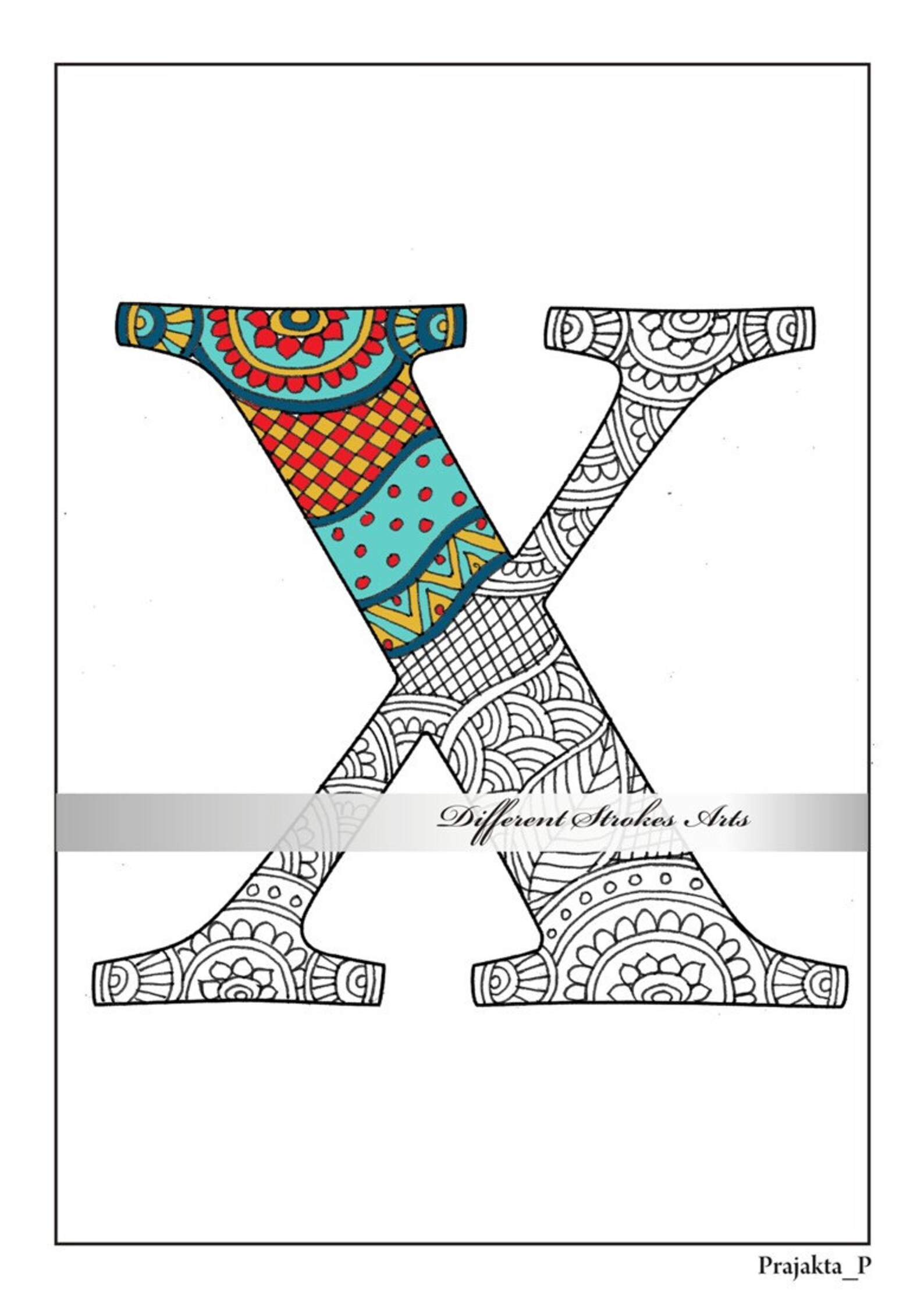 Download Zentangle alphabet X coloring page for adults zentangle | Etsy