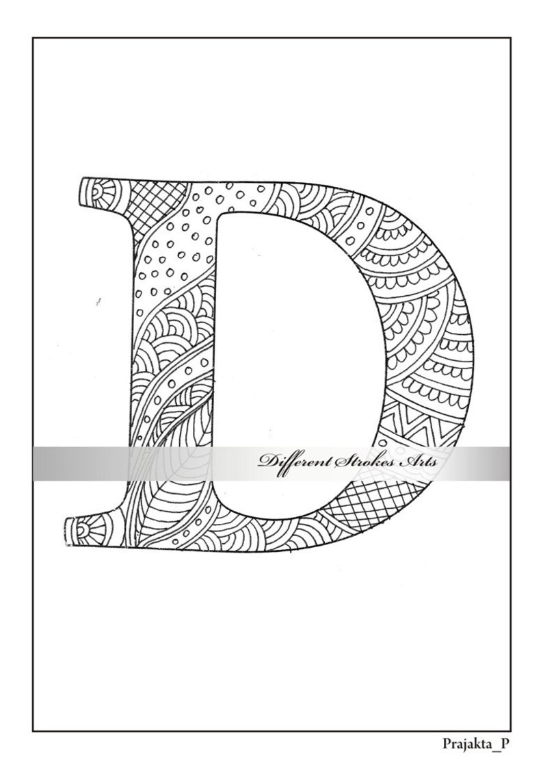 Download Zentangle alphabet coloring page letter D to color for | Etsy