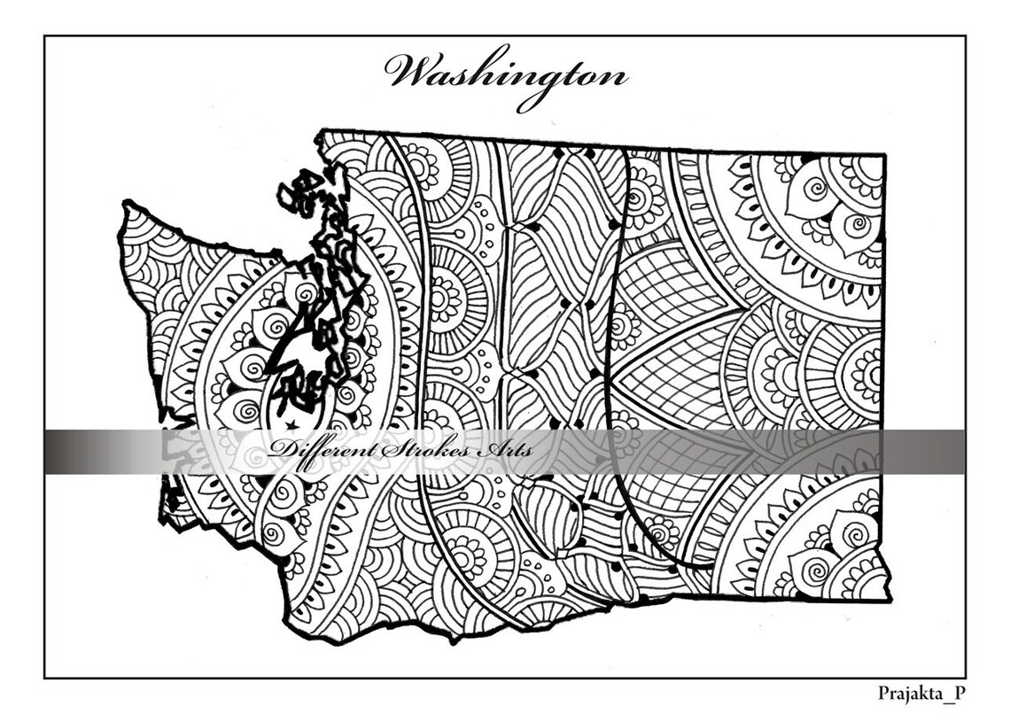 Erwachsenen Färbung Seite Washington state Karte USA