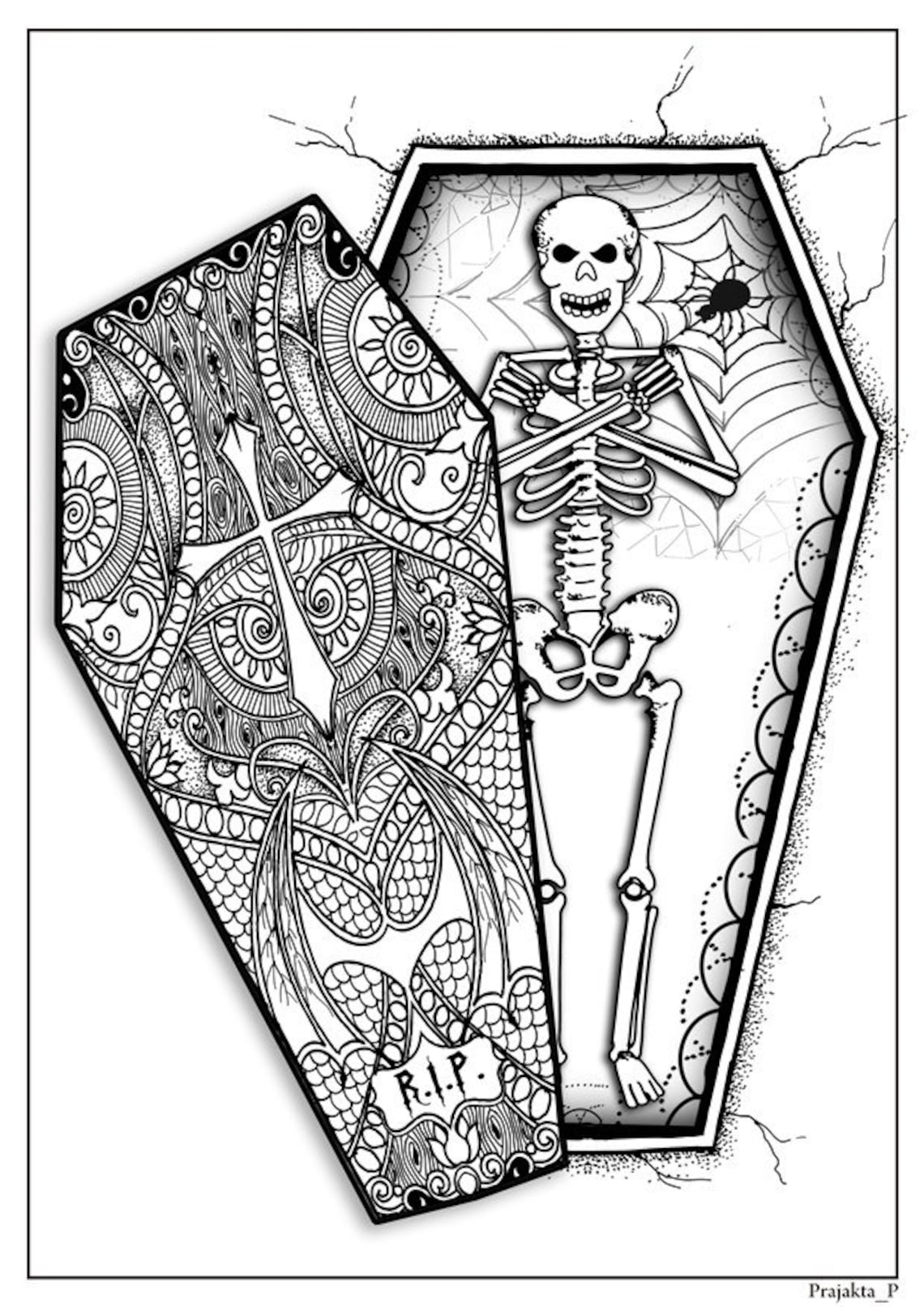 Halloween Skelett im Sarg Erwachsene Malvorlagen diy Etsy