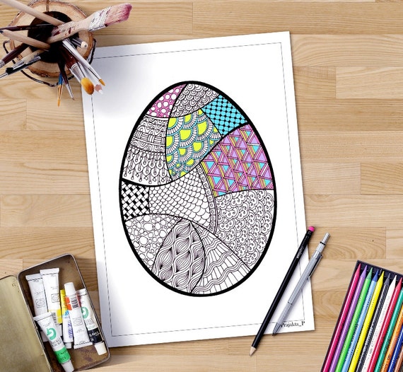 Download Zentangle Easter Egg Coloring Page For Adultsprintable Easter Etsy