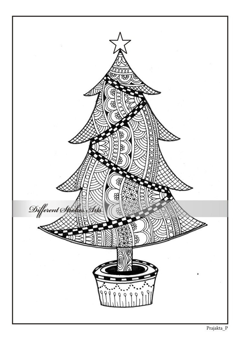 Zentangle Inspired Christmas Coloring Pagechristmas Tree | Etsy