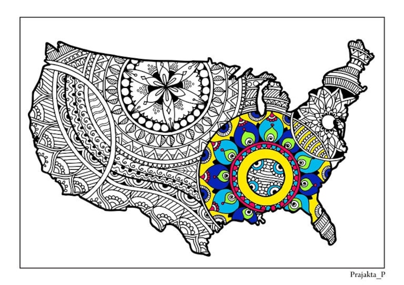 USA map printable adult coloring page inspired by ...