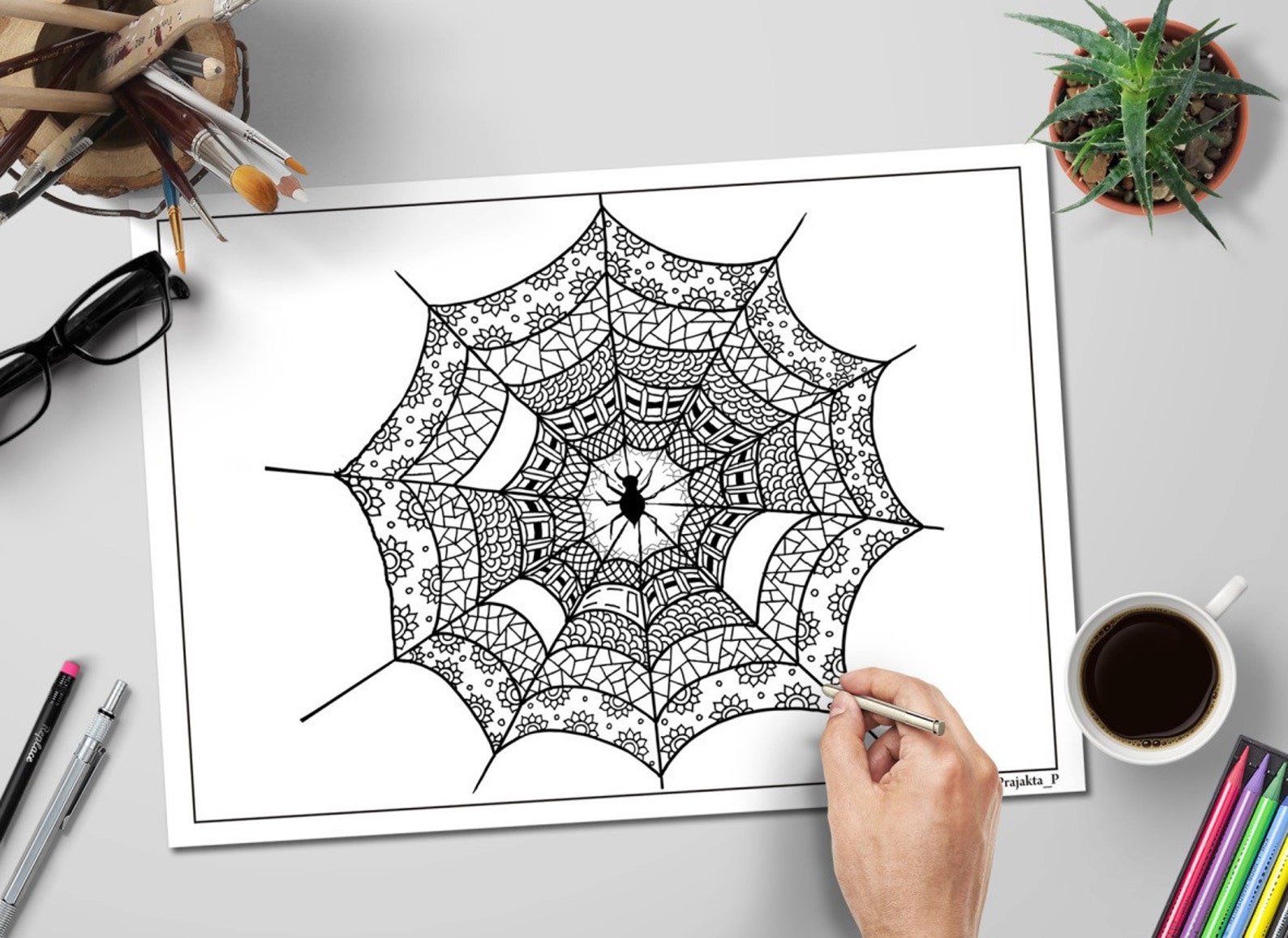 Halloween coloring pages spider web Zentangle spiderweb Etsy