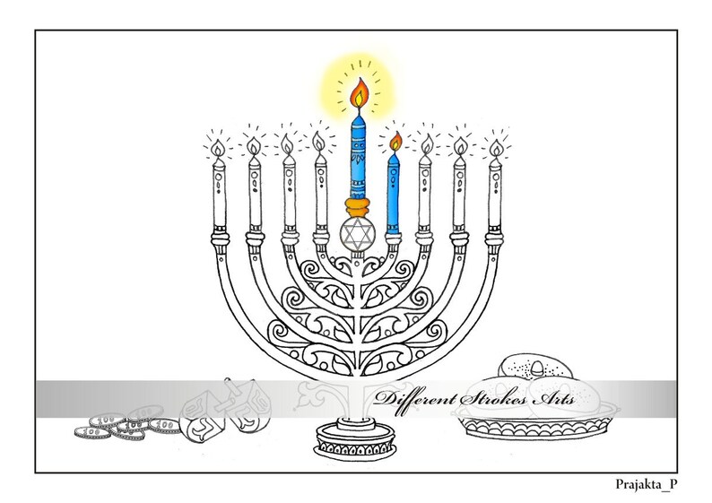 Hanukkah Coloring Page Jewish Star Menorah Hanukkah Etsy