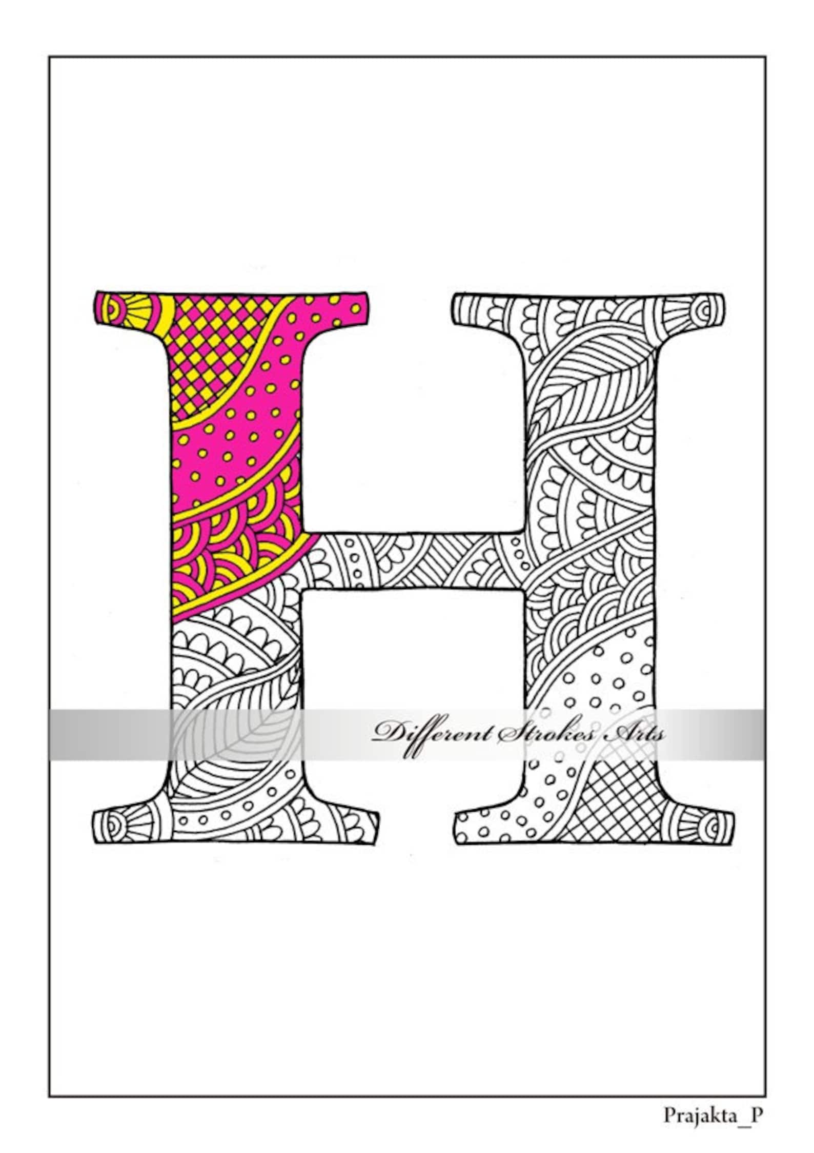 Zentangle Alphabet Malvorlagen für Erwachsene Buchstabe H