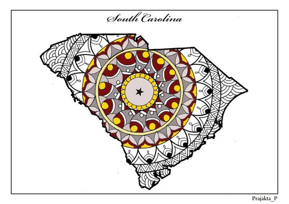 Adult coloring page South Carolina state map USA map | Etsy