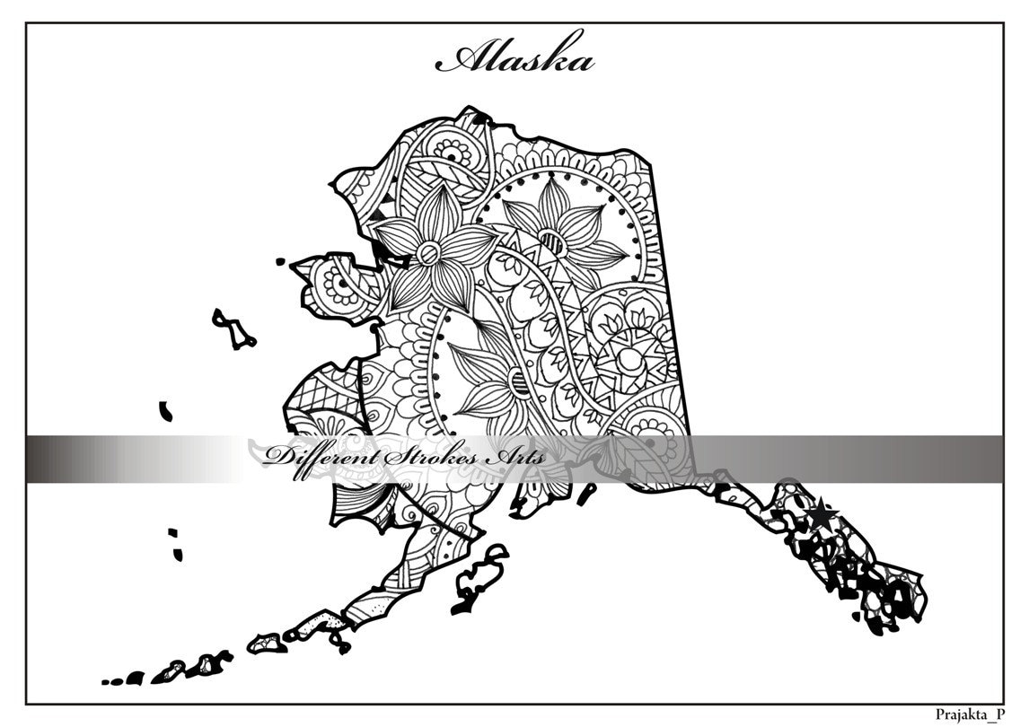 Alaska Map Adult Coloring Page USA Map Coloring Page Adult | Etsy UK