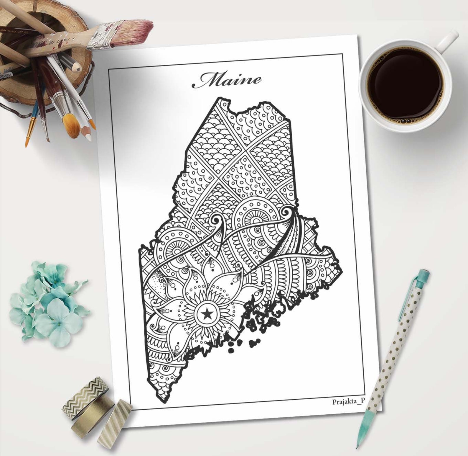 Maine Map Adult Coloring Page USA Maps Instant Download PDF | Etsy