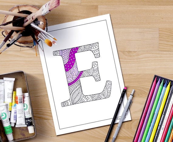 Download Letter Coloring Page Zentangle Alphabet E To Color For Etsy