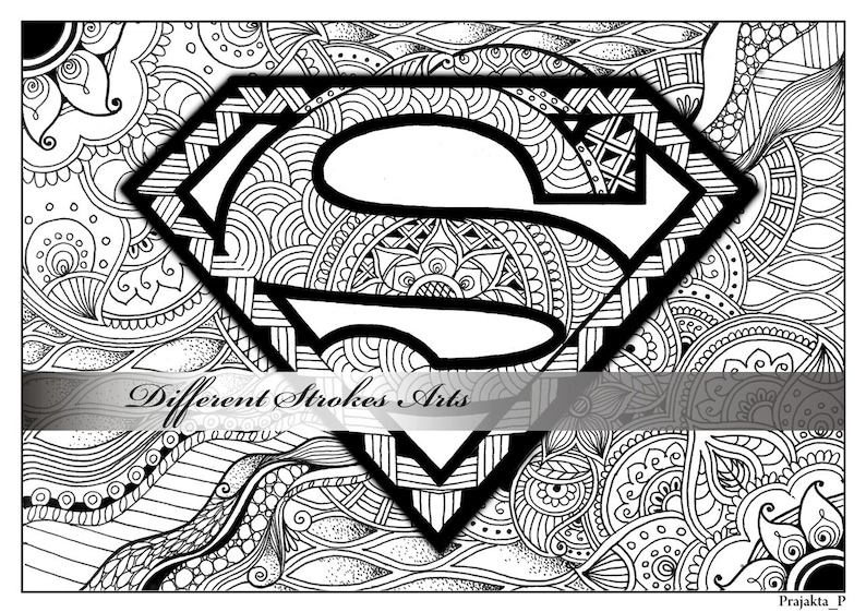 Superman Kleurplaat Zentangle Superheld Afdrukbare Etsy