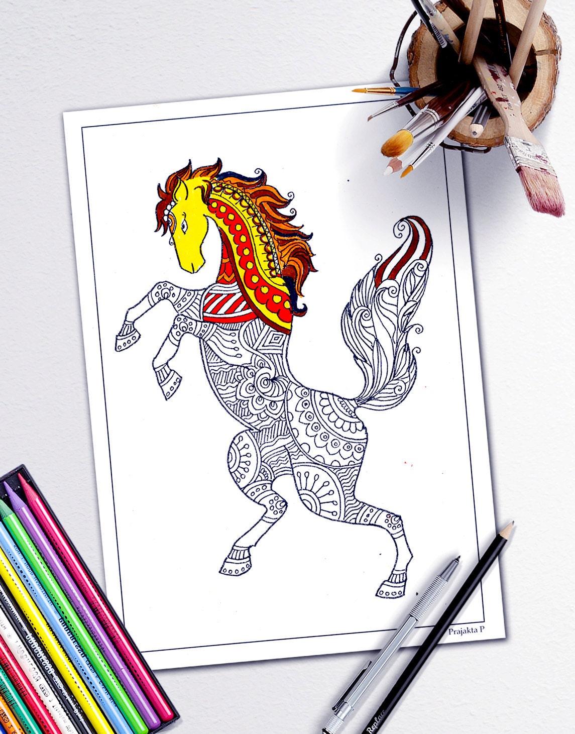 Adult Coloring Book Page Stress Relieving Animal Designs
