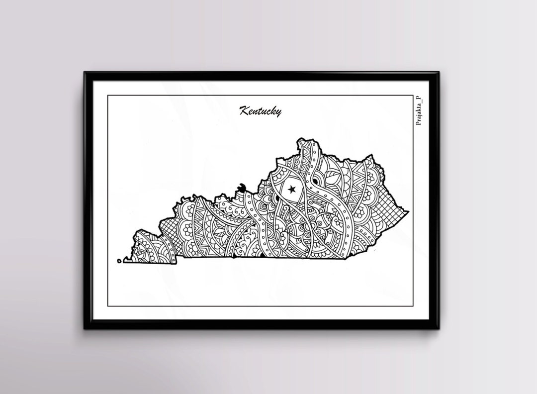 Kentucky Map Coloring Page for Adults Instant Download - Etsy