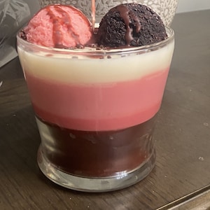 Candle Ice Cream Sudae Chocolate Stawberry and Vanilla Soy Coconut Wax Hand Made 16 oz