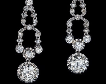 Art Deco Vintage 7 Ct Diamond Platinum Earrings 1920s