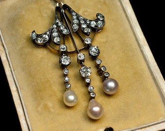 Art Nouveau Antique Diamond and Pearl Necklace