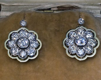 Antique 4.10 Ct Diamond Platinum Gold Earrings