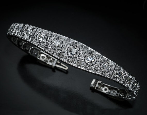 Antique Art Deco Diamond Platinum Bracelet - image 2