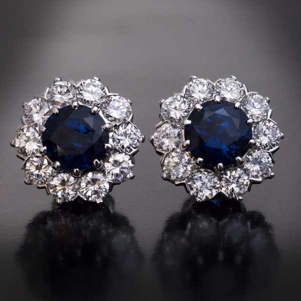 Boucles d’oreilles vintage Sapphire Diamond Cluster Stud