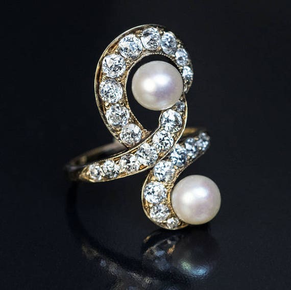 Belle Epoque Antique Diamond Pearl Gold Ring - image 1