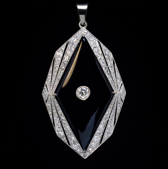 Art Deco Vintage Onyx Diamond Platinum Pendant