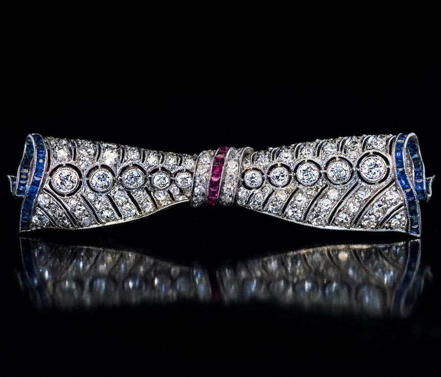 Art Deco Platinum, Sapphire & Diamond Bow Brooch (532H)