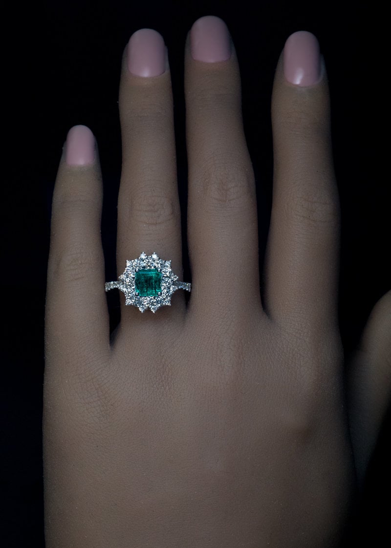 Vintage Emerald Diamond Cluster Engagement Ring - Etsy