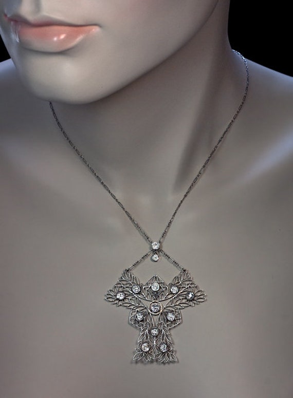 French Art Nouveau Antique Diamond Necklace c. 19… - image 2