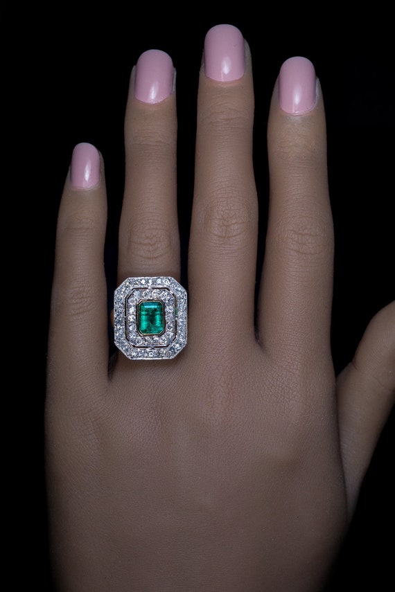 Antique Art Deco Emerald Diamond Platinum Gold Ri… - image 2