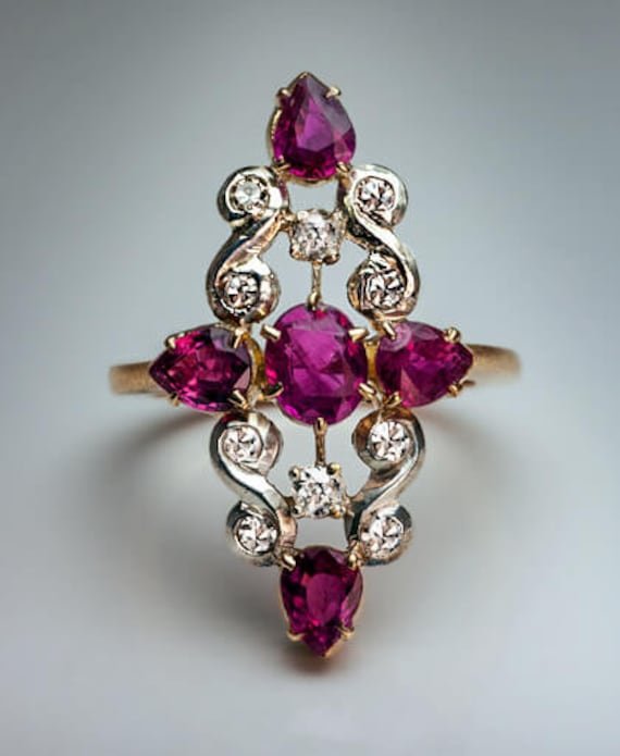 Vintage Ruby and Diamond Gold Silver Ring 1920s