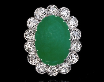 Vintage Natural Jade and Diamond Cluster Ring