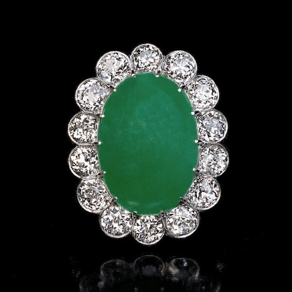 Vintage Natural Jade and Diamond Cluster Ring