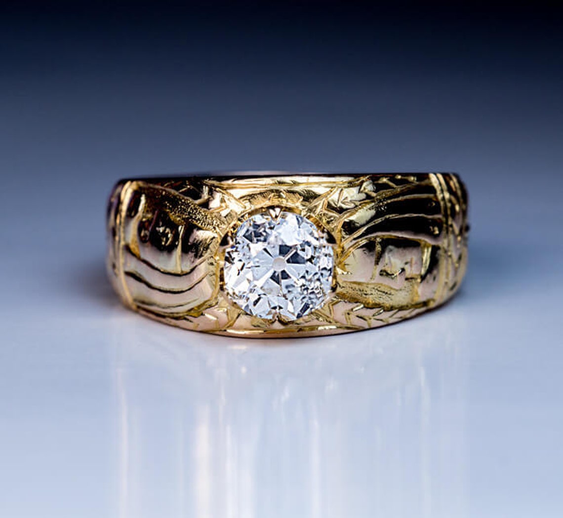 Unusual Antique Diamond Chased Gold Mens Ring - Etsy