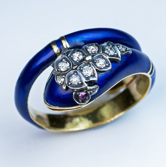 Antique Victorian Enamel Diamond Ruby Gold Snake R