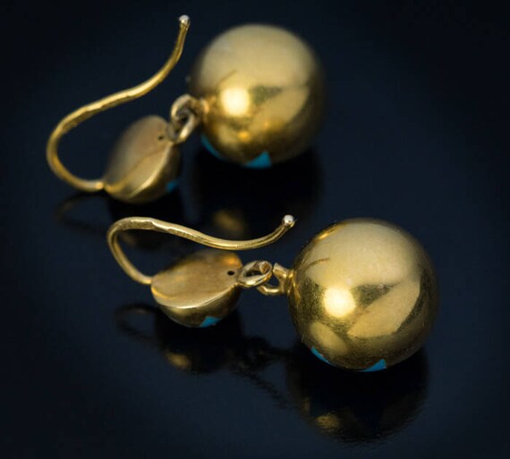 Antique Gold Blue Enamel Diamond Drop Earrings - image 3