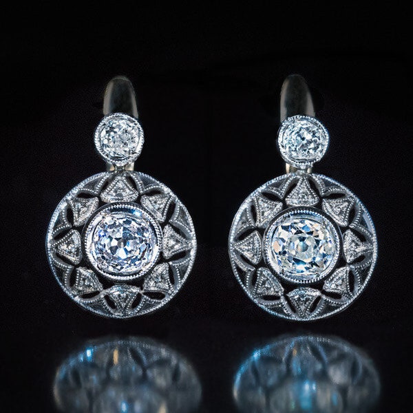 Antique Diamond Platinum Gold Openwork Earrings