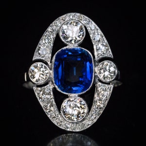 Art Deco Sapphire Diamond Platinum Vintage Ring