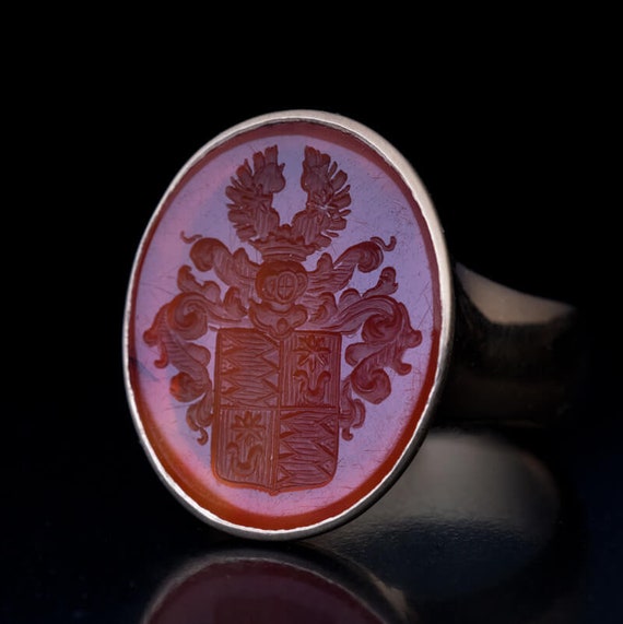 Antique Armorial Carnelian Intaglio Gold Signet Ri