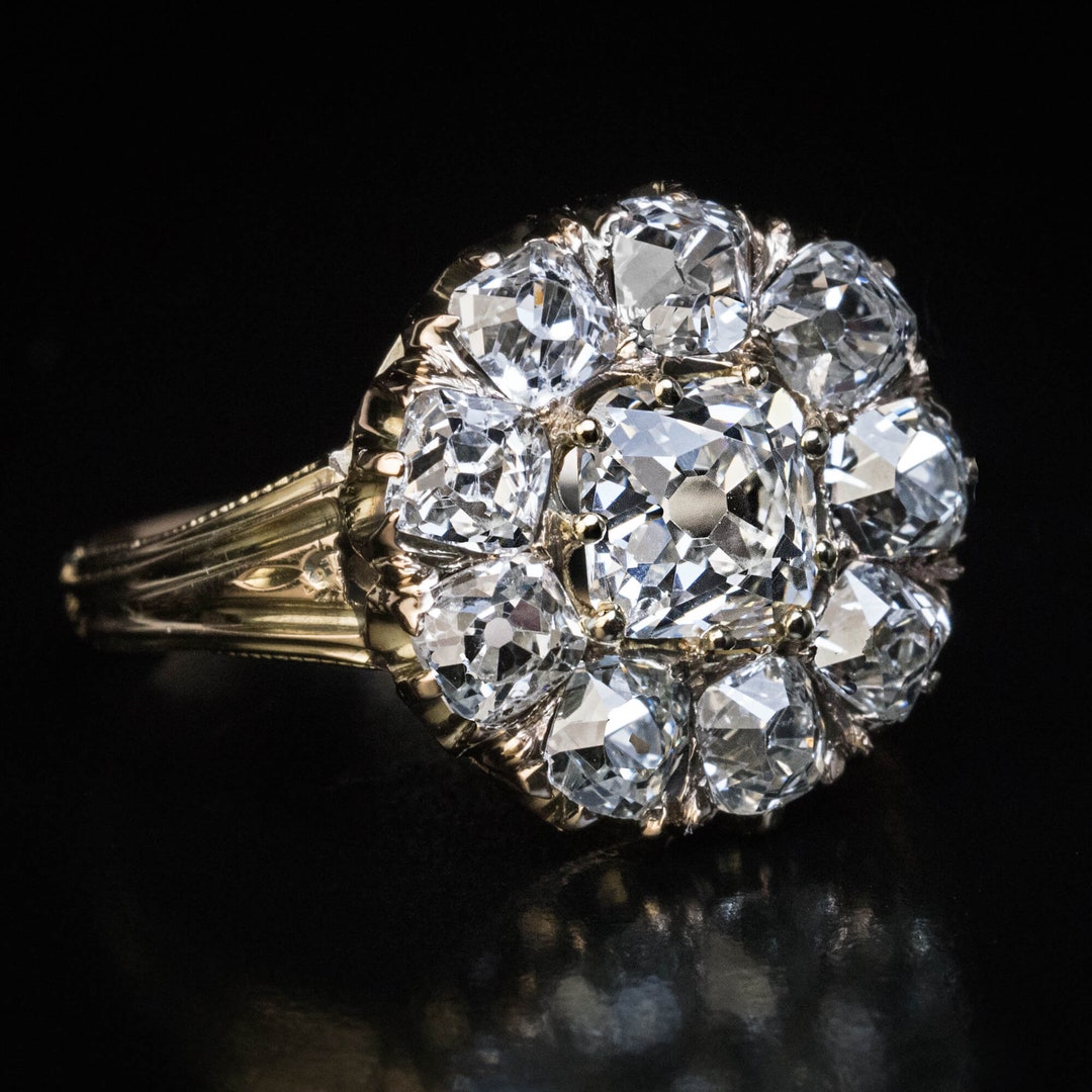 Antique 3.50 Ct Old Mine Cut Diamond Cluster Ring Etsy