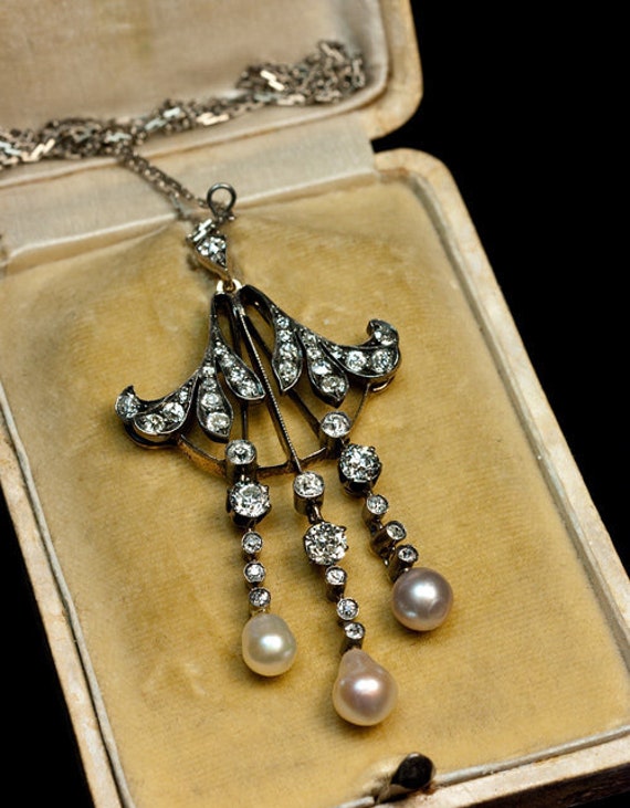 Art Nouveau Antique Diamond and Pearl Necklace